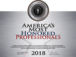 2018 America's Most Honored Professionals award presented by The American Registry