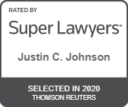 Super Lawyers badge showing Justin C. Johnson selected in 2020 by Thomson Reuters