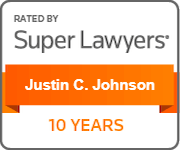 Super Lawyers badge recognizing Justin C. Johnson for 10 years of selection